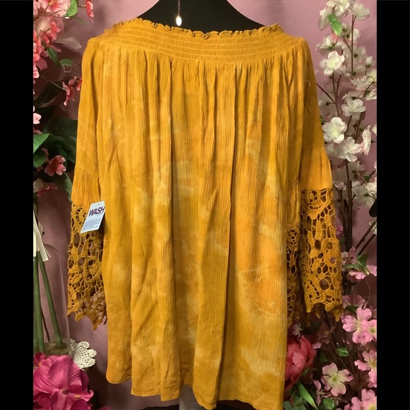 🌻NWT 1X INDIGO THREAD HARVEST GOLD LACE TRIM SLEEVE TOP - Picture 6 of 13